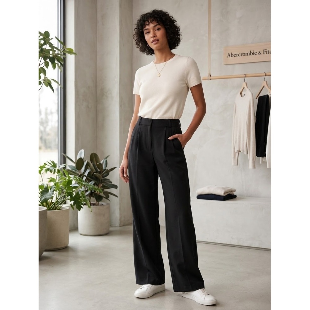 Abercrombie & Fitch Ultra High Rise Wide Leg Pants Black Pleated Trousers 26 2L